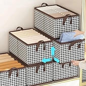cheap Clothes Drawer Organizers-2Pcs Foldable Jeans Organizer for Closet, Large Capacity Houndstooth Storage Box, Dustproof Foldable Clothes Storage Bin for Home Organization
