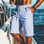 economico Vacanza-Per uomo Shorts Shorts di Lino Pantaloncini Estivi Shorts da Spiaggia Tasca Elastico in vita Coulisse Semplice Comodità Traspirante Corto Vacanza Ferie Spiaggia Hawaiano Boho Nero Bianco