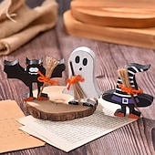 levne Halloweenové závěsné a stolní dekorace-Halloweenská dřevěná vrstvená dekorace na tác s duchy a netopýry, strašidelné halloweenské ozdoby na stůl, rustikální dřevěné cedule pro vrstvené vystavení táců a dekorace na párty.