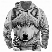 abordables Estampado animal-Hombre Lobo 3D Sudaderas Sudadera Sudadera Sudadera con capucha Cuello Barco Fresco Impresión 3D Discoteca Ropa de calle Blanco Azul Piscina Correa Otoño Invierno Diseñador
