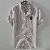 Homens Camisa de linho Camisa casual Camisa de algodão e linho camisa de botão Animal Modelado Férias Roupa Diária Branco Azul Marinho Escuro Azul Céu cáqui Manga Curta Lapela Todas as Estações Roupa
