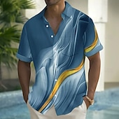 voordelige Geometrisch patroon-Voor heren Verloop Golven Overhemd Zomer overhemd Overhemd met knopen Korte mouw Mode-casual Buiten Vakantie Dagelijks gebruik Zomer Lente Strijkijzer 3D-afdrukken shirts met kraag Voorste zak blauw