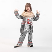 preiswerte Klassischer Horror-Clown Pennywise Halloween Kostüm Es Horror Gruseliges Kostüm Kinder Jungen Mädchen Halloween Karneval Leistung Party Einfache Halloween-Kostüme Verkleiden