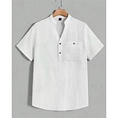 economico Camicie Popover da Uomo-Per uomo Camicia Camicia popover Camicia Estiva Camicia casual Camicia da Spiaggia Bianco Rosa Azzurro cielo Manica Corta Semplice Colletto alla coreana Vacanza Camicia hawaiana Tasca Abbigliamento