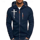 economico felpe con cappuccio da uomo di base-Per uomo Felpa con cappuccio Felpa con cappuccio a zip intera Nero Bianco Blu marino Grigio chiaro Grigio scuro Con Cappuccio Croce Cerniera Tasca Sport &amp; Outdoor Quotidiano Ferie Poliestere