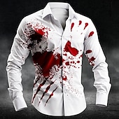 economico Magliette di Halloween-Halloween Per uomo Schizzi di sangue impronta digitale Macchie di sangue Camicia Camicia con Bottoni Manica Lunga Gotico punk oscuro Ferie Abbigliamento casual alla moda Estate Primavera Collo