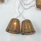 economico Strisce LED-Lanterna decorativa in rattan con luci a stringa - 10 LED in rattan con sfere in stile batteria/energia solare, per interni ed esterni, impermeabile, per patio, casa, pergola, veranda, festa, cortile,