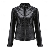 economico Giacche in finta pelle-Per donna Giacca in Ecopelle Confortevole Tasca Cerniera completa Moda Stile da Strada Semplice All&#039;aperto Casual Quotidiano Regolare Collo alla coreana Vestibilità regolare Manica Lunga Capispalla