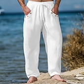 abordables Vacances-Homme Pantalons en Lin Pantalons Pantalon d&#039;été Pantalons Amples Taille Élastique Cordon de serrage Jambe Droite Uni Confort Respirant Longueur complète Extérieur Occasionnel Quotidien Vacances Mode
