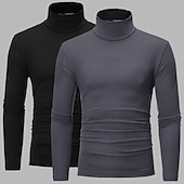 economico magliette di base-Maglietta a collo alto da uomo, 2 pezzi, a maniche lunghe, a collo alto, con colletto arrotolato, autunno autunno &amp;T-shirt sportiva casual invernale, semplice, leggera, classica, da 2 pezzi
