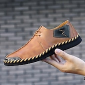billige Sneakers til herrer-Herre Fritidssko for menn Håndlagde sko Gange Fritid Mikrofiber Bekvem Sklisikker Pustende Snøring Vin Svart Brun Sommer Vår