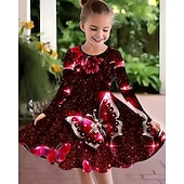 preiswerte 3D Schmetterlingskleid-Mädchen&#039; 3D Schmetterling Kleid Langarm Sommer Frühling Urlaub Täglich Ferien Prinzessin Schön Süß Kinder 4-12 Jahre Freizeitkleid A Linie Kleid Knielang Normale Passform