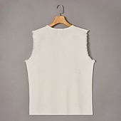 Недорогие Хлопковые Льняные Футболки-Муж. Рубашка Хенли Безрукавка Без рукавов Хенли Лето Полотняное плетение Мода Оригинальный рисунок Богемные Пуговицы Повседневные Отпуск На выход Светло-синий Черный Белый Футболка для мужчин