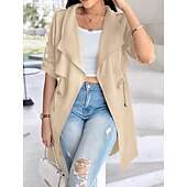 levne Trench Coaty-Dámské Neformální bunda Pohodlné Prodyšné Kapsy Módní Na běžné nošení Bez vzoru Dovolená ulice Ležérní Denní nošení Otevřený vepředu Standardní Přehnutý Běžný Dlouhý rukáv Svrchní oděvy Černá Khaki