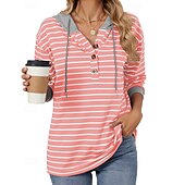 economico Felpa &amp; Sweatshirt-Per donna Felpa pullover Top casual Coulisse Manica Lunga Top Athleisure Scollo a V Protezione Solare Antivento Palestra All&#039;aperto Corsa abbigliamento sportivo Abbigliamento sportivo A righe Grigio