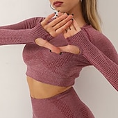 billiga Set och One-Pieces-Dam 2 delar Yogakläder Loungekläder Höst Ensfärgat Träningsdräkter Mörkgrå Sjöblå Gymträning Hög midja Stretch Andningsfunktion Långärmad Sport Sportkläder Smal