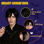 cheap Party Wigs-Anime Short Cosplay Wigs Halloween Party Spiky Layered Cosplay Wigs Synthetic Short Hair for Men &amp; Women Black Style