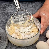 cheap Kitchen Utensils &amp; Gadgets-Stainless Steel Magic Dough Whisk Double Loop Mixer, Handheld Flour Dough Mixing Tool, Manual Egg Beater and Bread Batter Stirrer for Baking, Kitchen Utensil for Pastry and Pizza Dough
