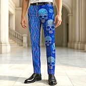 preiswerte Herrenanzughose mit 3D-Druck-Herren Anzughose Hose Geometrisch Schädel Volle Länge Urlaub Ferien Dark Punk Gothic Blau Dunkelblau Unelastisch