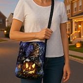 olcso Táskák-női halloweeni tökös crossbody táska - boszorkánykalap és macskaminta, állítható pánttal, könnyű, bolyhosított válltáska, tökéletes ünnepi bulikra és trick or treat eseményekre