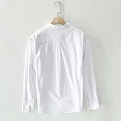abordables Men's Casual Shirts-Men's Shirt Summer Shirt Casual Shirt Beach Shirt Button Up Shirt White Pink Gray Light Blue Long Sleeve Plain Lapel Vacation Hawaiian Clothing Apparel 100% Cotton Fashion Casual Comfortable