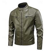 preiswerte Kunstlederjacke-Herren Kunstlederjacke Bikerjacke Motorradjacke Urlaub Täglich Winddicht Warm Tasche Herbst Winter Einfach Mode Klassisch Stehkragen Regulär Schwarz Grün Jacken