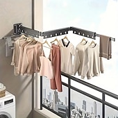 cheap Home Storage &amp; Hooks-3/4 Fold Wall-Mounted Clothes Drying Rack with Rotating Design Space-Saving Foldable Clothes Hanger for Balcony, Laundry Room, Bathroom