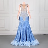 abordables Robes de Soirée Sirène-Robe de soirée sirène  trompette élégante robe formelle bal traîne balayage  brosse sans manches col rond sequin dos nu avec applications en sequins