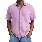 economico camicia da uomo con bottoni-Per uomo Camicia Camicia a nido d&#039;ape Camicia Estiva Camicia casual Camicia da Spiaggia Camicia con Bottoni Nero Bianco Verde chiaro Rosa Blu reale Manica Corta Semplice Bavero Vacanza Camicia