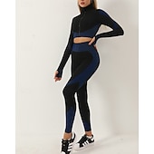 abordables Conjuntos y Monos-Mujer 2 Piezas Conjunto deportivo de yoga Conjuntos para estar en casa Otoño Retazos Bloque de color Trajes de Yoga Ejercito verde Negro Entrenamiento de gimnasio Alta cintura Secado rápido Eslático