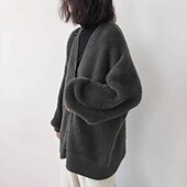 abordables Cardigans et vêtements d&#039;extérieur-Femmes Pull Cardigan Mode Streetwear Quotidien Couleur Unie Côtelé Ouvert devant Tricoté manche longue Hauts Longs Tricoter Fête Sortir Week-end Blanche Rose Claire Automne Hiver