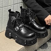 economico Stivali da motociclista-stivali da combattimento con fibbia a rivetto nera da uomo – stivaletti allacciati con plateau gotico per concerti, stile motociclista ed eventi punk