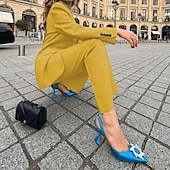 abordables Ensembles chemisiers pour femmes-Femmes Actif Mode Chemisier Blazer Ensembles de Pantalons manche longue Col de chemise Couleur Unie Bureau Travail Sortir Jaune Rouge Bleu Automne Coupe régulière