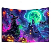 cheap Halloween Garage Door Cover-Halloween Blacklight Tapestry Witch Castle UV Reactive Glow in the Dark Forest Trippy Mountain Misty Graveyard Ghost Hanging Tapestry Wall Art Mural for Living Room Bedroom
