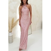economico Abiti con paillettes-Per donna Abito Lungo Maxi Abito Abito con Paillettes Abito da Cocktail Abito Elegante Moda Moderno Festa serale Cocktail party Vestibilità regolare Semplice Senza Maniche All'americana Nero Rosa