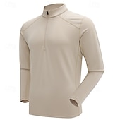 abordables Tapas-Hombre Sudadera de polar Sudadera con un cuarto de cremallera Manga Larga Escote Chino Camiseta Al aire libre Mantiene abrigado Invierno Poliéster Negro Azul Albaricoque Pesca Tenis Corriendo