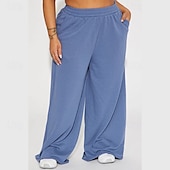 abordables pierna ancha y cintura alta-Mujer Perneras anchas Chinos Casual Medio corto Cintura Media Plano Perneras anchas Cintura elástica Confortable Transpirabilidad Deporte Casual Diario Negro Amarillo Rosa Vino Primavera Otoño Holgado