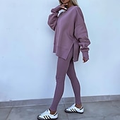 levne teplákové soupravy-Dámské Tepláková souprava Mikina s kapucí Legíny na běhání Rozparek Jednobarevné Celotělové oblečení Jaro Podzim Černá Růžová Tělocvična Výcivk Běh Vysoký pas Větruvzdorné Lehká váha Odvod vlhkosti