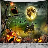 halpa halloween seinävaatteita-Halloween-kummitustalon seinävaate – Luuranko ja hohtava Jack-o&#039;-lantern-portaikkokohtaus pelottava yötaivas goottilainen tausta 2025 Halloween-olohuoneeseen makuuhuoneeseen juhlakoristeeksi