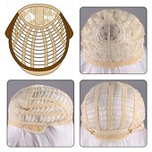 economico Parrucche da festa-parrucca lunga riccia bianco-argento per donna – fibra ad alta temperatura, frangia piena, calotta completa, ideale per cosplay, Halloween e look alla moda