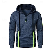 abordables sweats à capuche basiques pour hommes-Homme Sweat à capuche Sweat à capuche quart zippé Sweat à capuche tactique Noir Vin bleu marine Bleu À capuche Uni Multi-poches Sport &amp; Loisir Quotidien Vêtements de rue Frais Occasionnel Athlétique