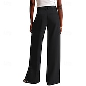 cheap Wide Leg &amp; High Waisted-Women's Wide Leg Slacks Streetwear Casual Full Length Natural Plain Elastic Waist Comfy Street Holiday Daily Wear Ash Dark-Gray Dark red Apricot Fall Regular Fit