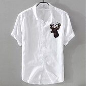 economico Casual da lavoro-Per uomo Camicia di lino Camicia casual Camicia in cotone e lino Camicia con Bottoni Con Motivo Animale Vacanza Abbigliamento quotidiano Bianco Blu marino scuro Azzurro cielo Cachi Manica Corta Bavero