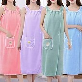 economico Gadget bagno-Asciugamano da bagno in pile di corallo, ad asciugatura rapida, assorbente, indossabile, gonna da doccia per donna, morbido, spesso, ad asciugatura rapida, accappatoio per la casa, pigiama