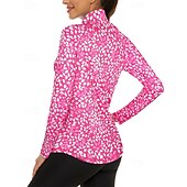 Χαμηλού Κόστους Γυναικείο πουκάμισο-Γυναικεία Άνθινο Φανέλα POLO Πουκάμισο τένις Μακρυμάνικο Στάμπα Τρίμηνο φερμουάρ Pullover Προστασία UV Ελαστικό Αναπνέει Τέννις Γκολφ Pickleball Γιακά με φερμουάρ Πουκάμισο Polo Ροζ Μπλε Γκρίζο