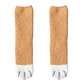 cheap Home Supplies-3 Pairs Cute Cat Claw Socks Fuzzy Coral Fleece Winter Warm Sleep Socks for Women Cozy Mid Calf Thick Soft Indoor Floor Socks
