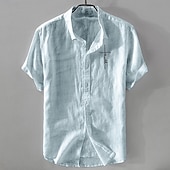 economico Casual da lavoro-Per uomo Camicia di lino Camicia casual Camicia in cotone e lino Camicia con Bottoni Motivo Vacanza Streetwear Bianco Blu marino scuro Azzurro cielo Cachi Manica Corta Bavero Estate Abbigliamento