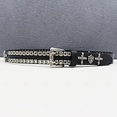 abordables Ceintures pour homme-Homme Ceinture Ceinture Taille Noir Derme Alliage Durable Ajustable Uni Croix Crânes Extérieur Quotidien