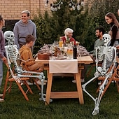 billige Halloween-1 stk. realistisk plastskjelett i naturlig størrelse til halloween-dekorasjon, frittstående, skummel skulptur uten strøm, til hjem, hage, hjemsøkt hus, utendørsdekor