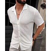 economico camicia da uomo con bottoni-Per uomo Camicia Camicia Estiva Camicia casual Camicia da Spiaggia Camicia con Bottoni Marrone Scuro Nero Bianco Verde chiaro Blu Manica Corta Semplice Bavero Vacanza Camicia hawaiana Abbigliamento